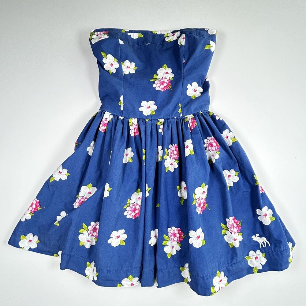ABERCROMBIE & FITCH STRAPLESS ANNABEL FLORAL MINI FIT N FLARE COTTON DRESS SZ M